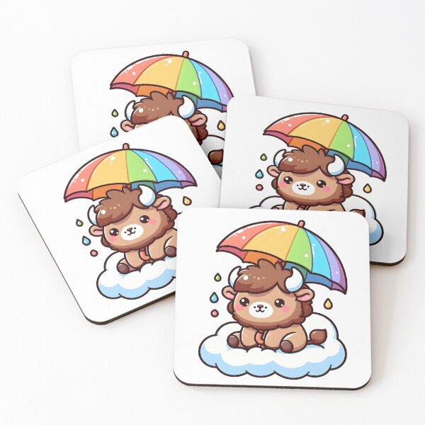 Item preview, Kawaii Bison With Rainbow Umbrella designed and sold by CanvasCutie.