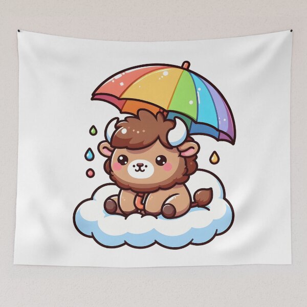 Item preview, Kawaii Bison With Rainbow Umbrella designed and sold by CanvasCutie.