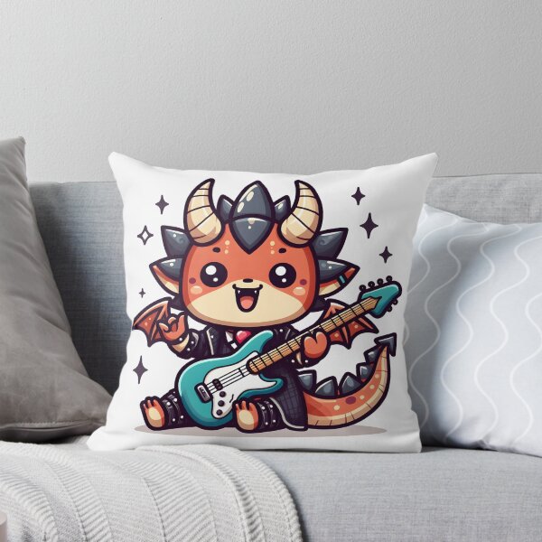 Item preview, Kawaii Adorable Dragon With Guitar And Rockstar Outfit designed and sold by CanvasCutie.