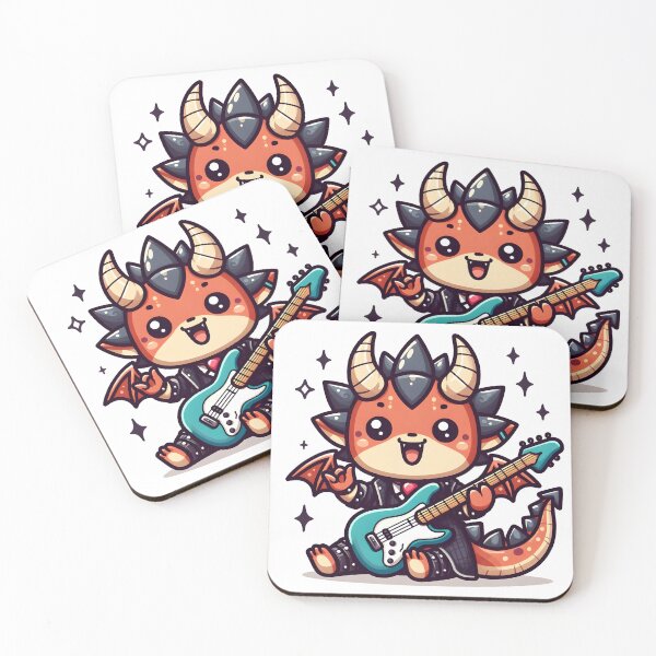 Item preview, Kawaii Adorable Dragon With Guitar And Rockstar Outfit designed and sold by CanvasCutie.