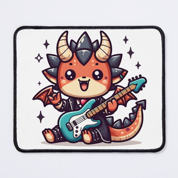 Item preview, Kawaii Adorable Dragon With Guitar And Rockstar Outfit designed and sold by CanvasCutie.
