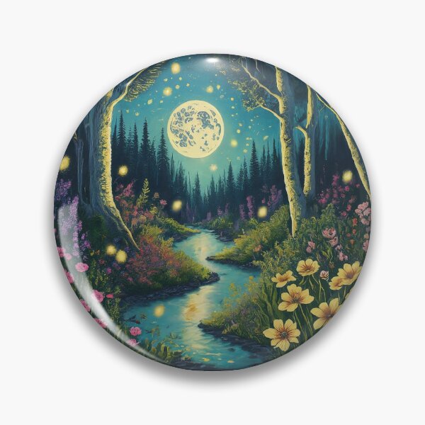 Item preview, Enchanting Moonlit Forest with Dancing Fireflies Art Print designed and sold by SSulatul101.