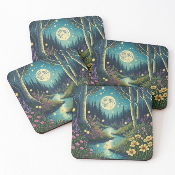 Item preview, Enchanting Moonlit Forest with Dancing Fireflies Art Print designed and sold by SSulatul101.