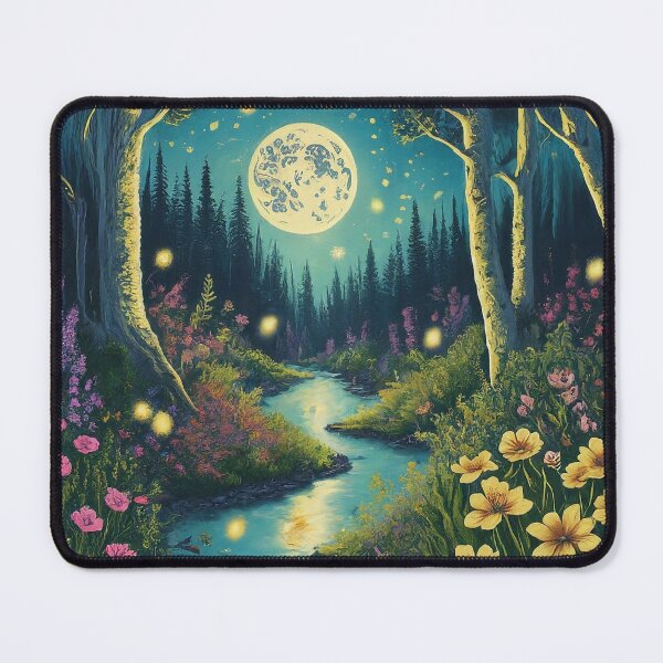 Item preview, Enchanting Moonlit Forest with Dancing Fireflies Art Print designed and sold by SSulatul101.