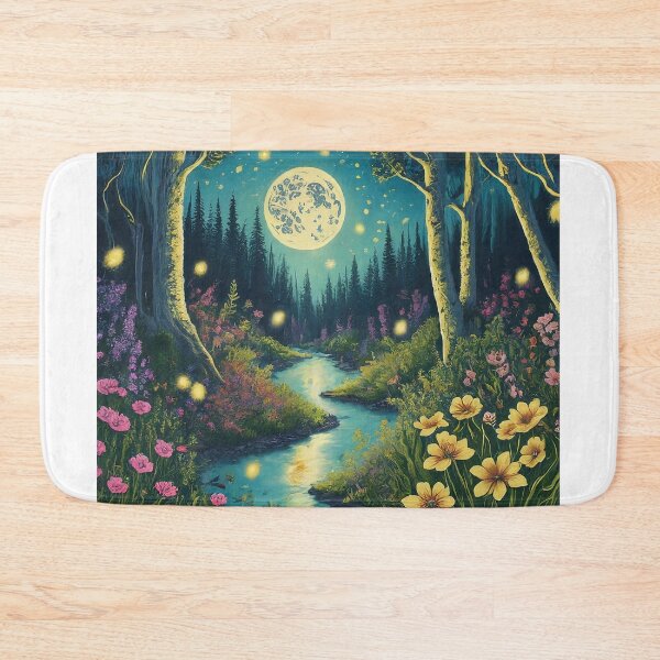 Item preview, Enchanting Moonlit Forest with Dancing Fireflies Art Print designed and sold by SSulatul101.