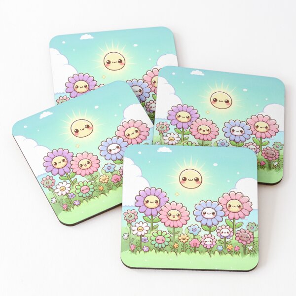 Item preview, Cute kawaii manga cartoon field flower flowers pink yellow Blue wildflowers  designed and sold by Coolparrotgirl.
