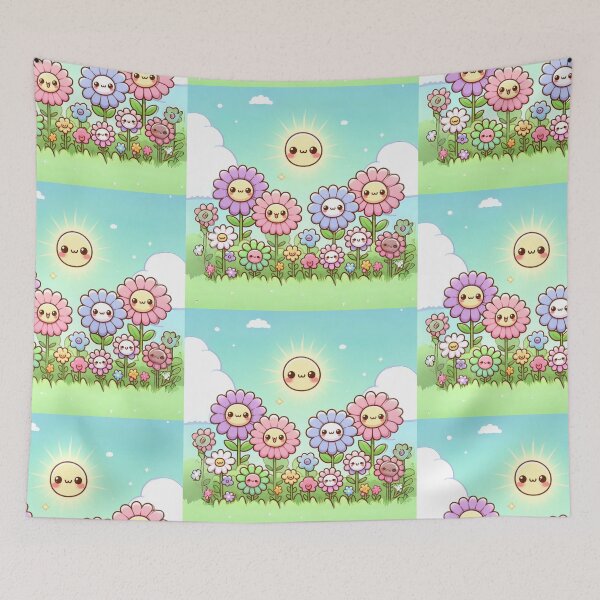 Item preview, Cute kawaii manga cartoon field flower flowers pink yellow Blue wildflowers  designed and sold by Coolparrotgirl.