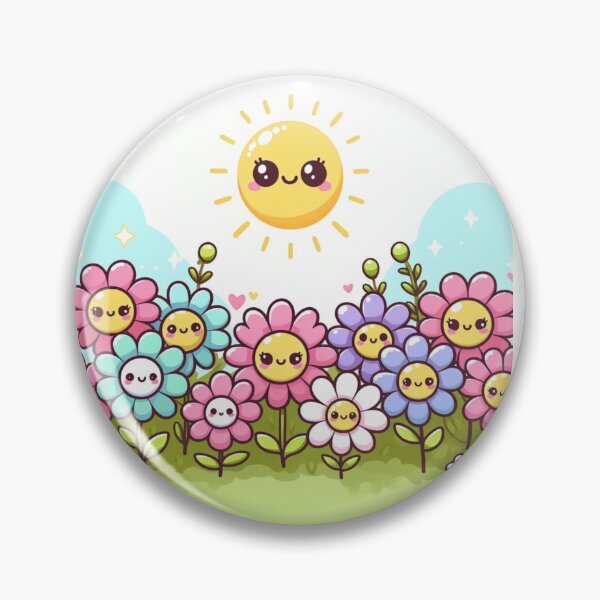 Item preview, Cute kawaii manga cartoon field flower flowers pink yellow Blue wildflowers  designed and sold by Coolparrotgirl.
