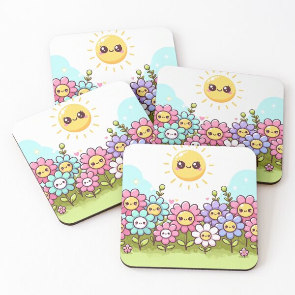 Item preview, Cute kawaii manga cartoon field flower flowers pink yellow Blue wildflowers  designed and sold by Coolparrotgirl.