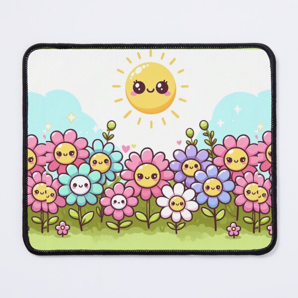 Item preview, Cute kawaii manga cartoon field flower flowers pink yellow Blue wildflowers  designed and sold by Coolparrotgirl.