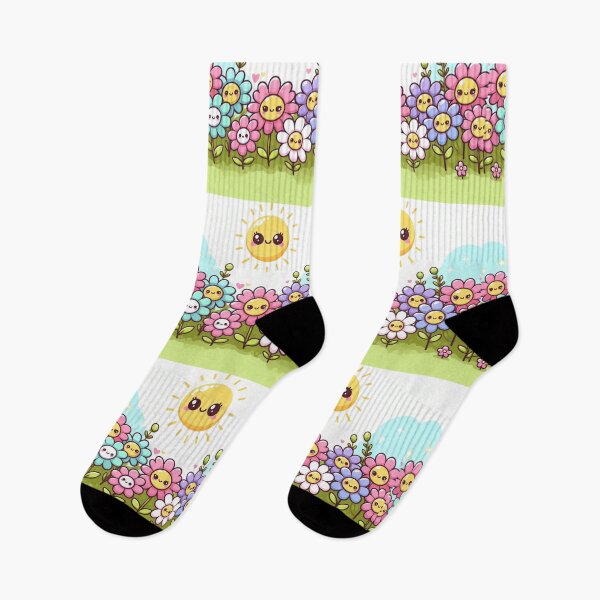 Item preview, Cute kawaii manga cartoon field flower flowers pink yellow Blue wildflowers  designed and sold by Coolparrotgirl.
