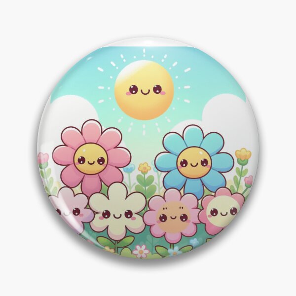 Item preview, Cute kawaii manga cartoon field flower flowers pink yellow Blue wildflowers  designed and sold by Coolparrotgirl.