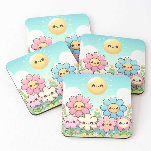 Item preview, Cute kawaii manga cartoon field flower flowers pink yellow Blue wildflowers  designed and sold by Coolparrotgirl.