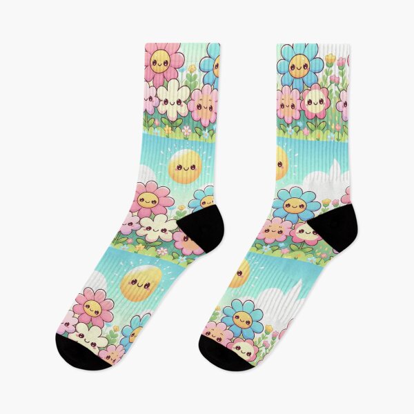 Item preview, Cute kawaii manga cartoon field flower flowers pink yellow Blue wildflowers  designed and sold by Coolparrotgirl.