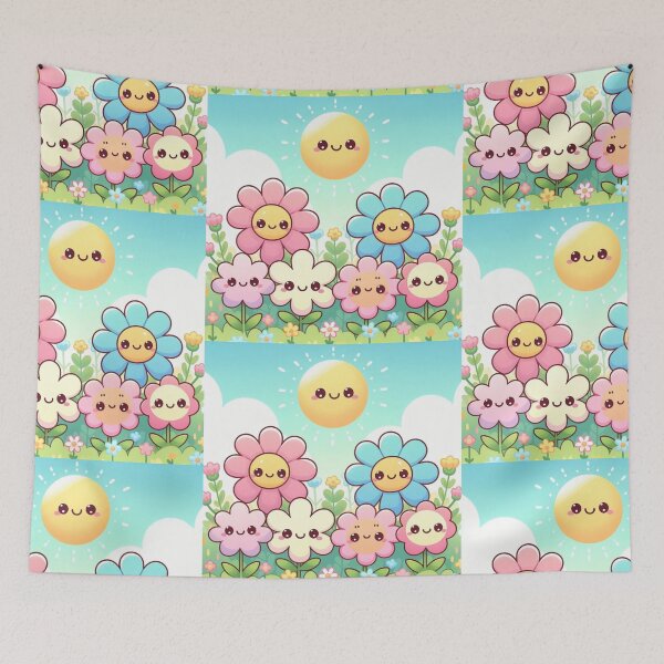 Item preview, Cute kawaii manga cartoon field flower flowers pink yellow Blue wildflowers  designed and sold by Coolparrotgirl.