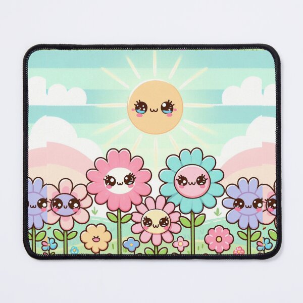 Item preview, Cute kawaii manga cartoon spring flowers pink yellow Blue wildflowers designed and sold by Coolparrotgirl.