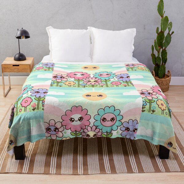 Item preview, Cute kawaii manga cartoon spring flowers pink yellow Blue wildflowers  designed and sold by Coolparrotgirl.