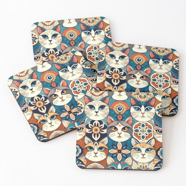 Item preview, Folk Art Cat Illustration - Whimsical Feline Pattern Artwork designed and sold by PillowTalkyZone.