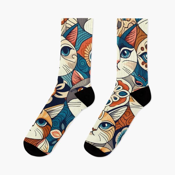 Item preview, Folk Art Cat Illustration - Whimsical Feline Pattern Artwork designed and sold by PillowTalkyZone.
