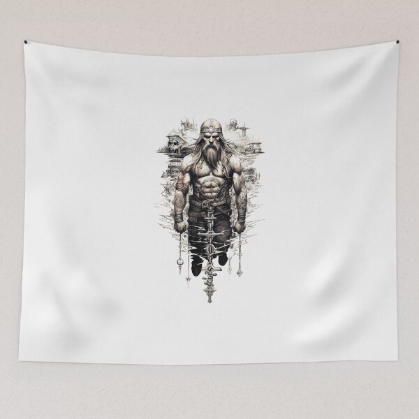 Item preview, Viking Warrior. Detailed tattoo Style Artwork designed and sold by Lucy Goosy Art.