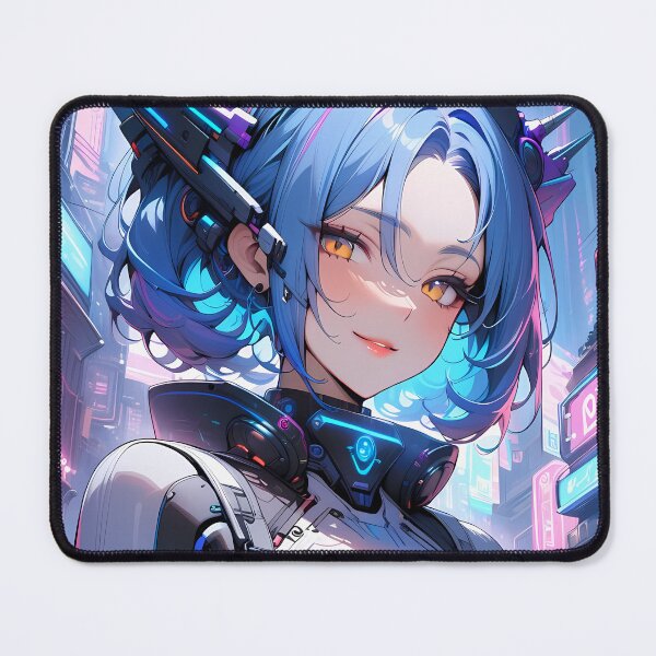 Item preview, Futuristic Anime Girl Portrait with Electric Blue Hair designed and sold by PixiAnime.