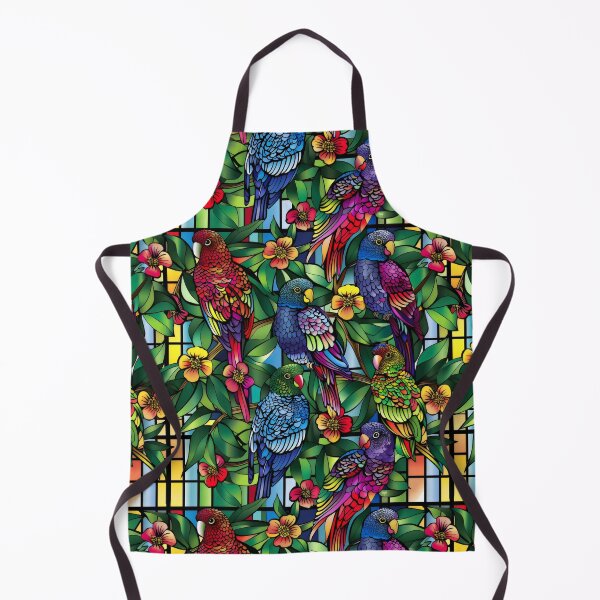 Item preview, A colourful stain glass of rosellas and flowers designed and sold by CoolCrazyQuirky.