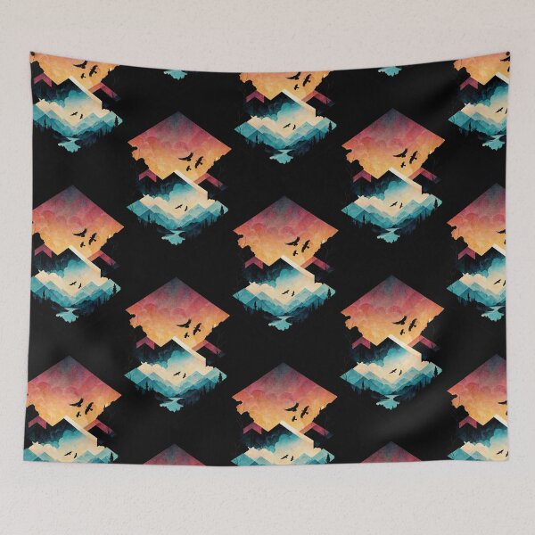Item preview, Abstraction. Sunset. Nature. Mountains. river. Birds. Geometric abstraction. designed and sold by MagelliShop.