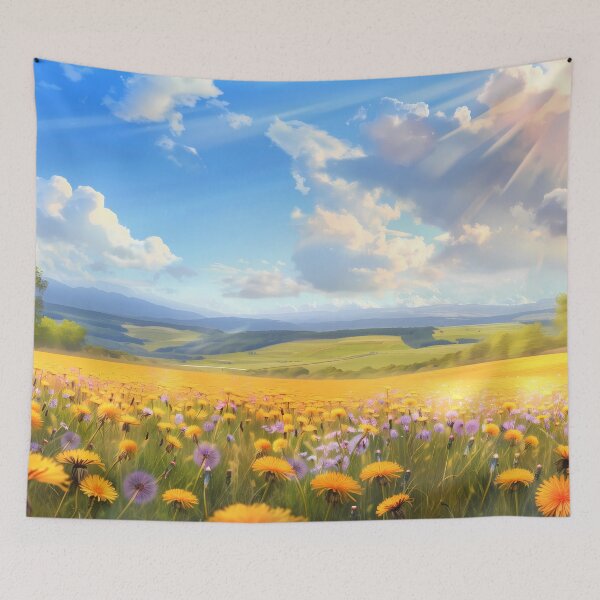 Item preview, Amazing Meadow Covered In Yellow Dandelion Under Blue Sky designed and sold by sakurashorty.