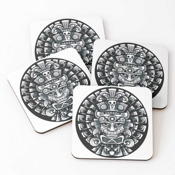 Item preview, Sacred symbolism of the Aztecs, a labyrinth in the square of Quetzelcoatl. Mayan gods. Mayan ethnic symbols, white tattoo. Drawing in white. Many Mayan symbols. Tattoo. Black and white image. designed and sold by MagelliShop.