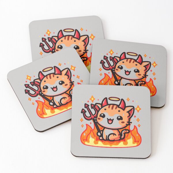 Item preview, Cute devil kawaii chibi head cat kitten kitty cartoon  designed and sold by Coolparrotgirl.