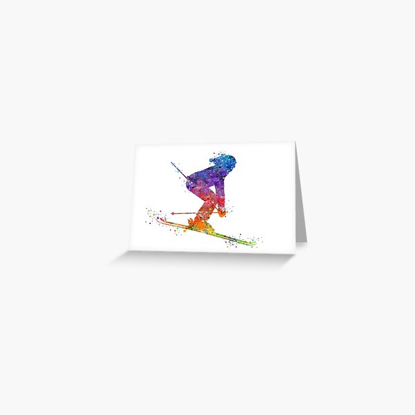Item preview, Girl Skiing Watercolor Gift designed and sold by LotusGifts.