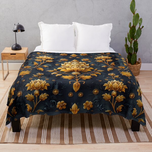 Item preview, blue golden fire flower motif pattern design designed and sold by BartHugoKnight.