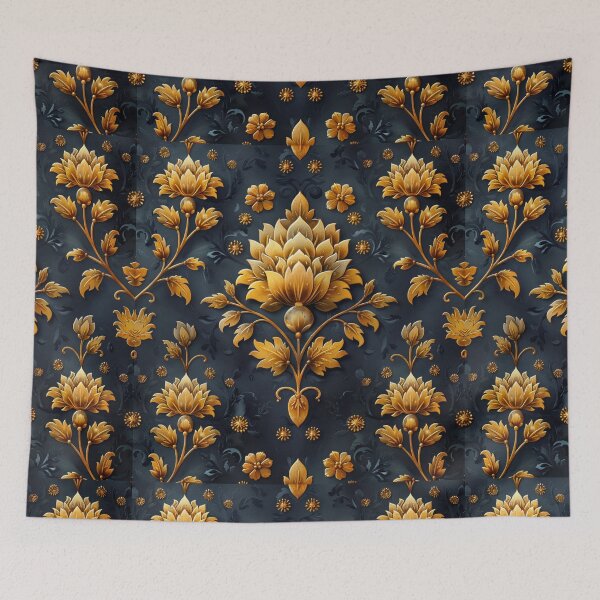 Item preview, blue golden fire flower motif pattern design designed and sold by BartHugoKnight.