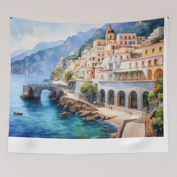 Item preview, Amalfi coastline watercolor painting, Naples coast, Italy souvenir, Italian travel, Italian summer beach designed and sold by SpettacolArte.