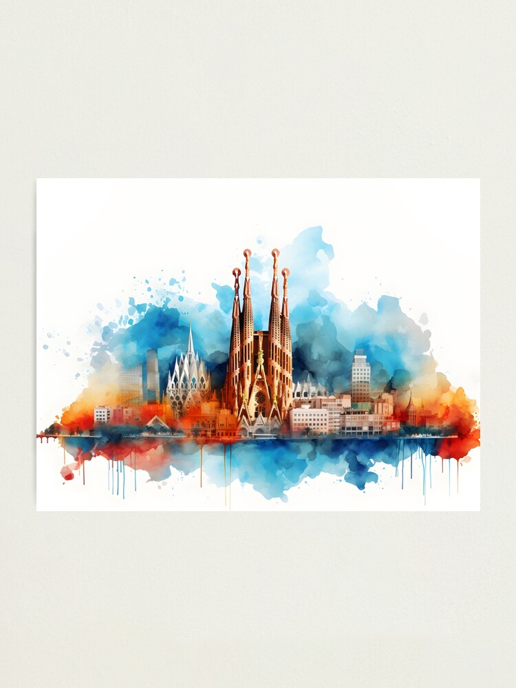 Barcelona T-Shirt - Skyline Watercolor Art Souvenir Gift Barcelona T-Shirt - Skyline Watercolor Art Souvenir Gift
