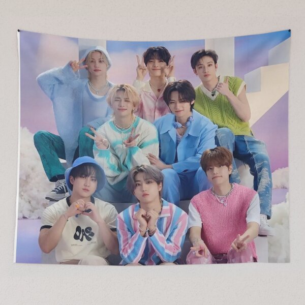 Item preview, Stray Kids SKZ 2024 cute colourful happy smiling idols white fluffy kpop boys designed and sold by Kpop-Noona.