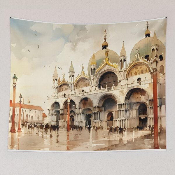 Item preview, Venice S. Mark watercolor painting, city landscape, Italy art, Venice souvenir, Italian travel, S. Marco cathedral designed and sold by SpettacolArte.