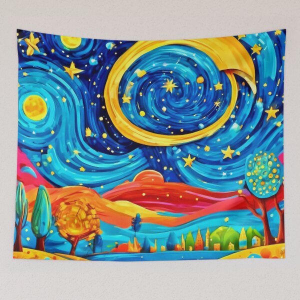 Item preview, Vibrant Starry Night Badaist Style Art designed and sold by Health And Fitness Posts e-Store.