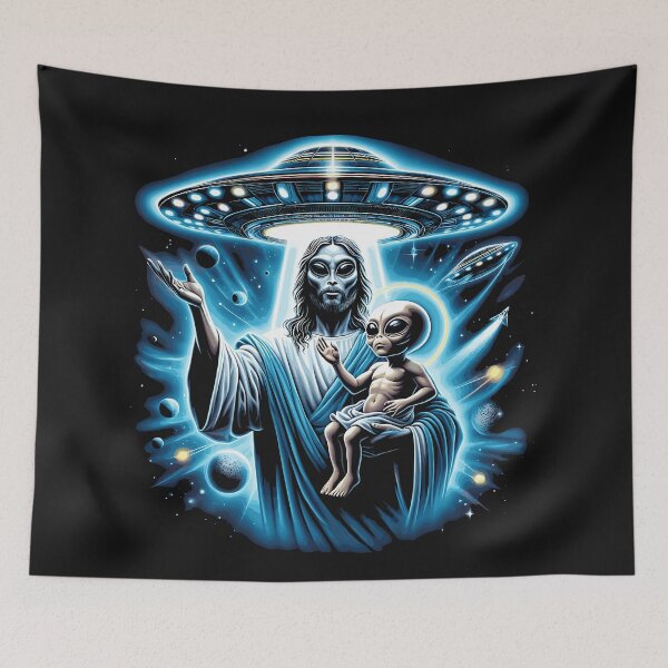 Item preview, Space Jesus Alien with Baby and UFO designed and sold by Nerdlight.