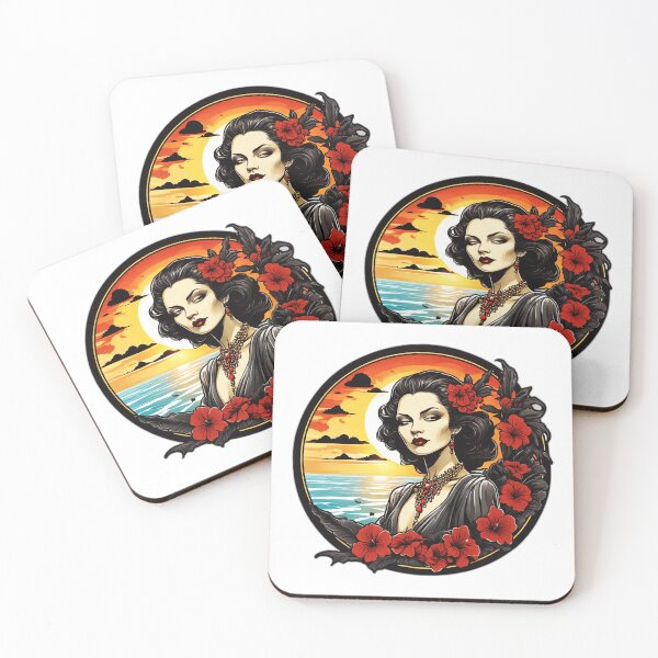 Item preview, Elegant and Goth Vampire with Red Lips on a Beach at Sunset designed and sold by NautiChic.