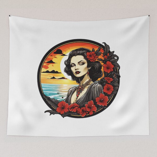 Item preview, Elegant and Goth Vampire with Red Lips on a Beach at Sunset designed and sold by NautiChic.