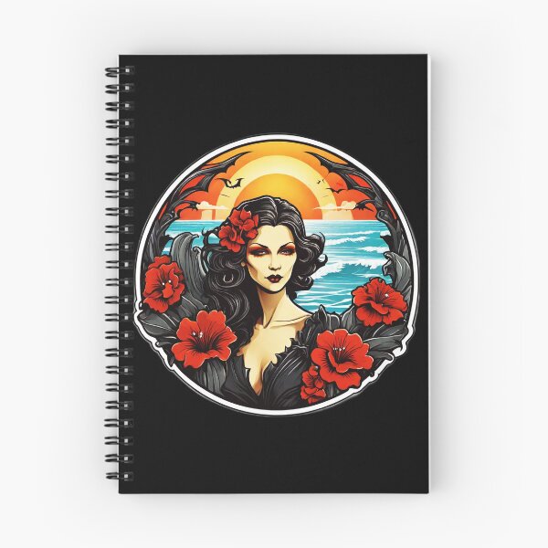 Item preview, Gothic Vampire Lady with Red Lips and Orchids on a Beach at Sunset designed and sold by NautiChic.
