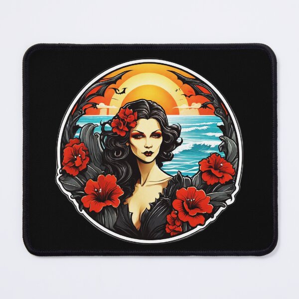 Item preview, Gothic Vampire Lady with Red Lips and Orchids on a Beach at Sunset designed and sold by NautiChic.