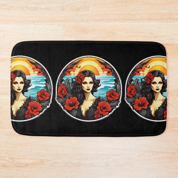 Item preview, Gothic Vampire Lady with Red Lips and Orchids on a Beach at Sunset designed and sold by NautiChic.