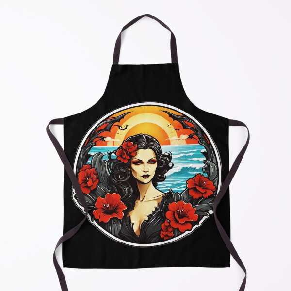 Item preview, Gothic Vampire Lady with Red Lips and Orchids on a Beach at Sunset designed and sold by NautiChic.