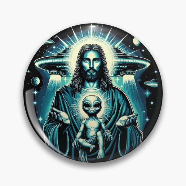 Artikelvorschau, Jesus with Baby Alien UFO entworfen und verkauft von Nerdlight.