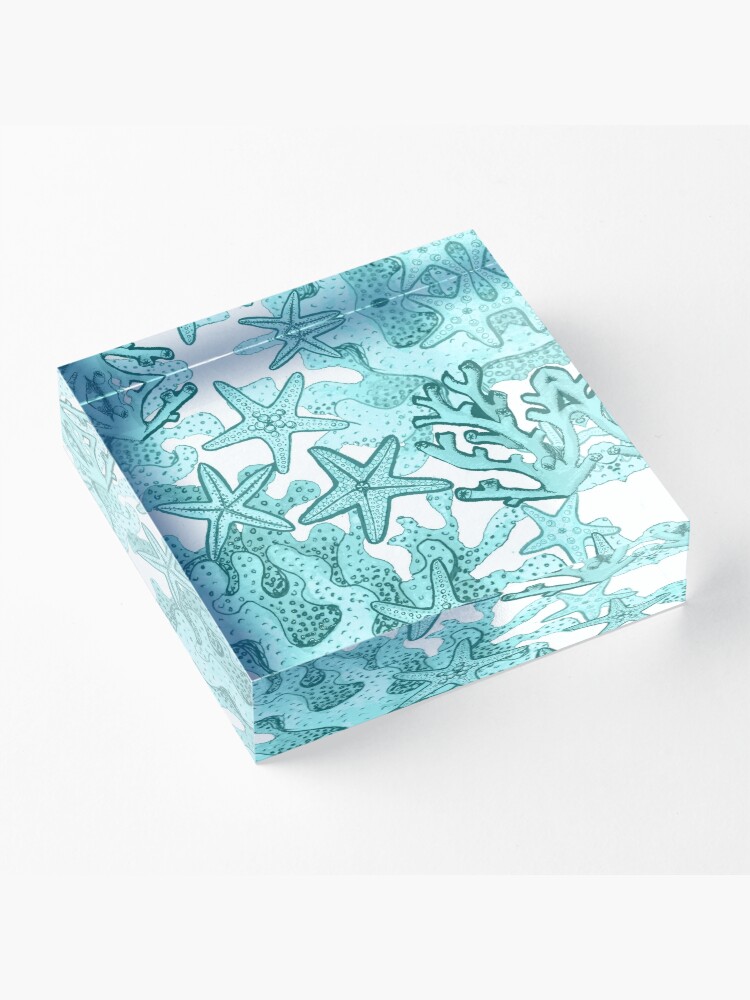 Alternate view of Starfish Watercolor Aqua coral reef ,ocean home decor Acrylic Block