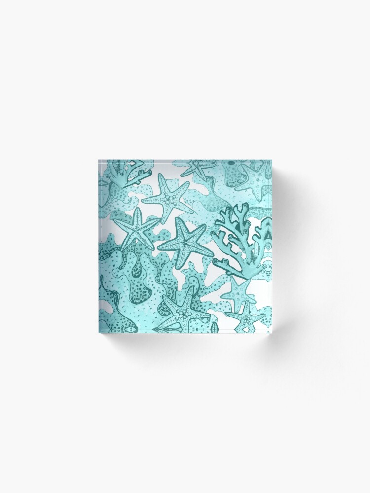 Alternate view of Starfish Watercolor Aqua coral reef ,ocean home decor Acrylic Block