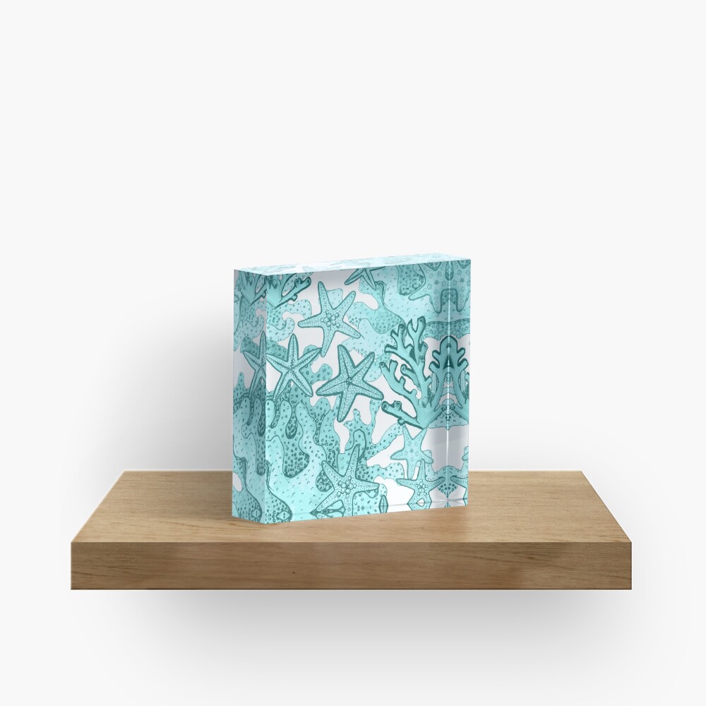 Starfish Watercolor Aqua coral reef ,ocean home decor Acrylic Block