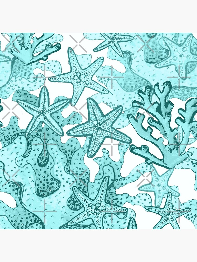 Starfish Watercolor Aqua coral reef ,ocean home decor by MagentaRose